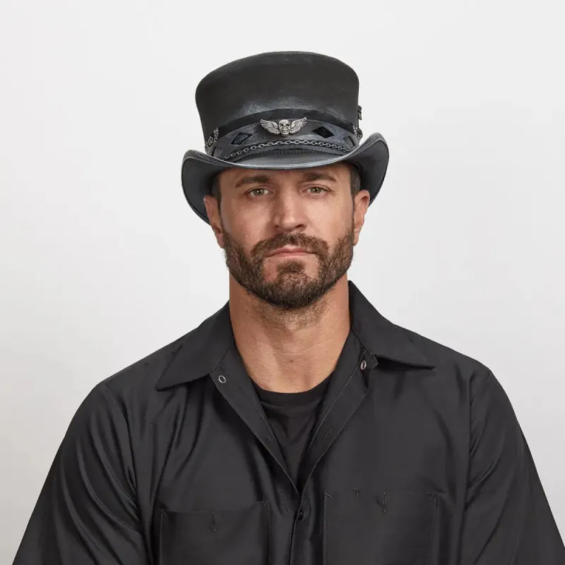 Vector | Mens Black Leather Top Hat sold by American Hat Makers
