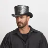 Trapped | Mens Black Leather Top Hat sold by American Hat Makers