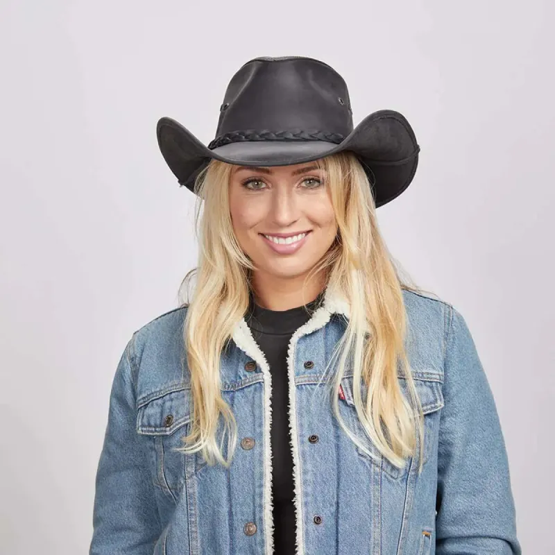Hollywood Black | Womens Black Leather Cowgirl Hat sold by American Hat Makers