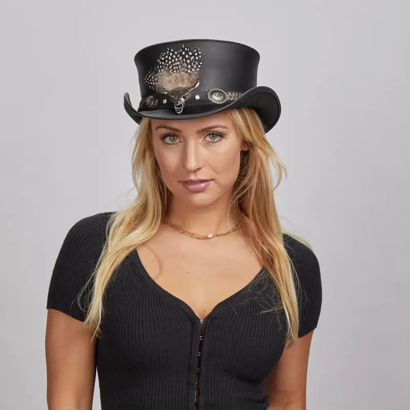 Marlow True Grit | Womens Leather Top Hat with True Grit Hat Band sold by American Hat Makers