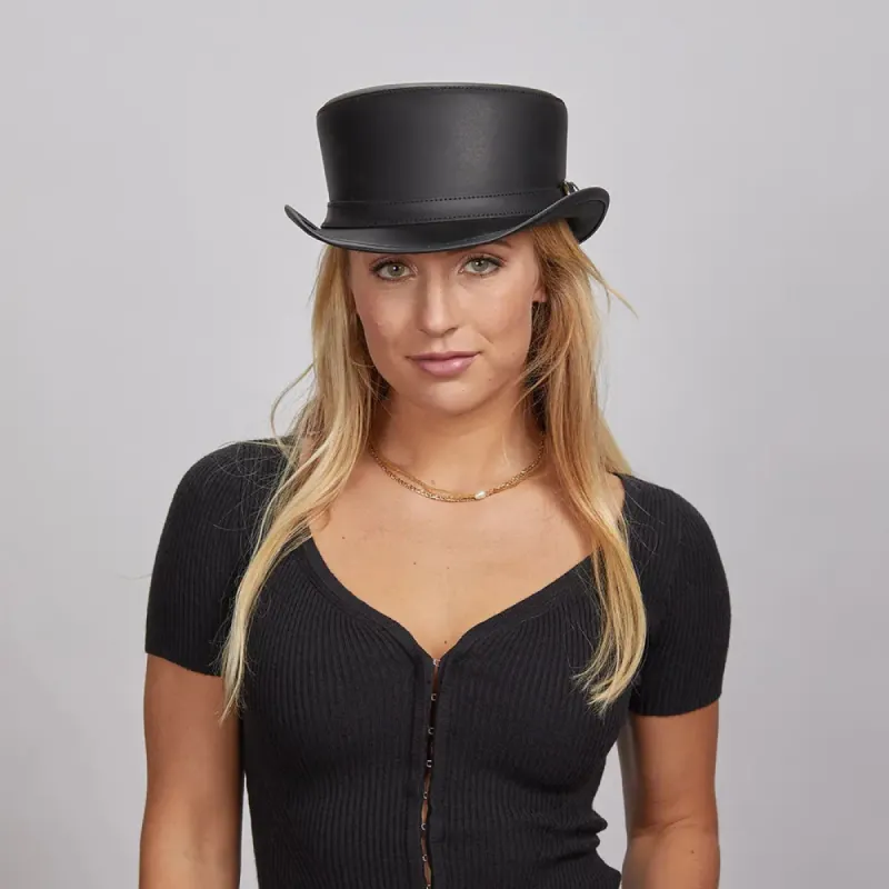 Bromley | Womens Leather Top Hat with Carriage Hat Band sold by American Hat Makers