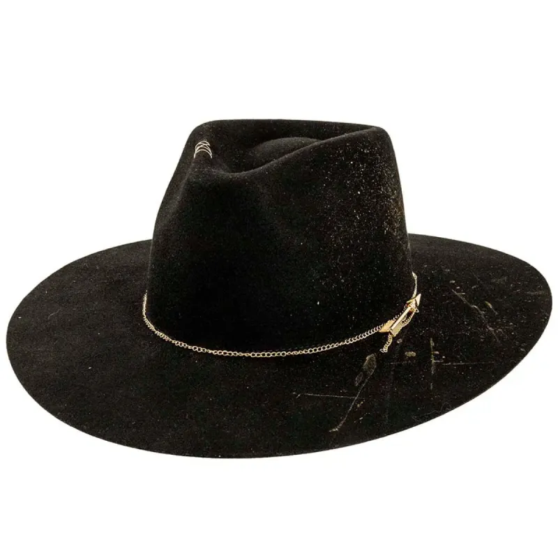 Stardust | Mens Black with Gold Accent Felt Rancher Fedora Hat sold by American Hat Makers
