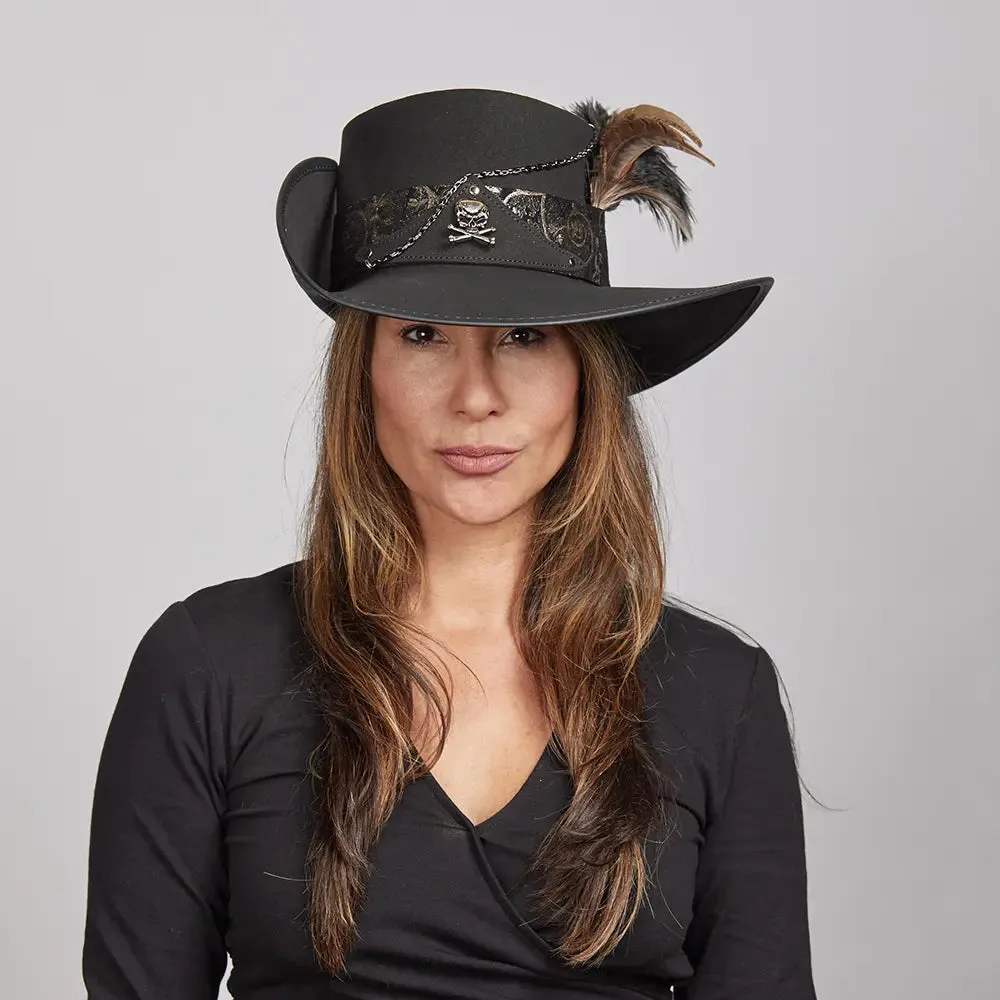 Hook | Womens Black Suede Leather Cavalier Hat sold by American Hat Makers