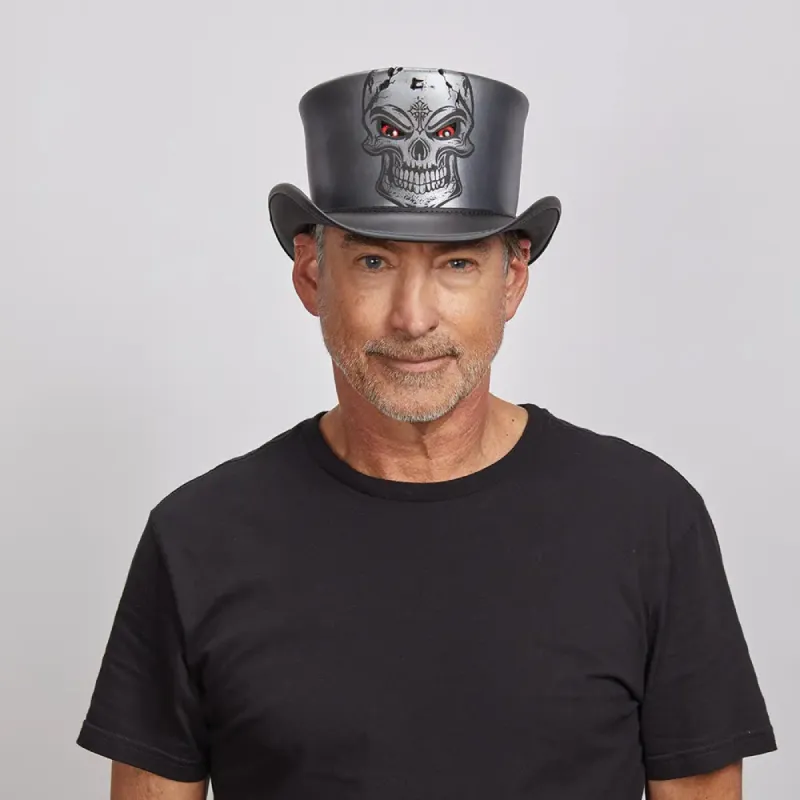 Malevolent | Mens Black Leather Top Hat sold by American Hat Makers