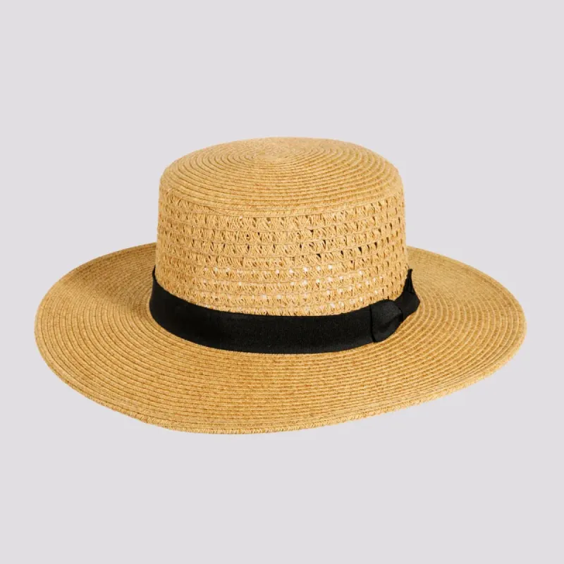 Rialto | Womens Sewn Paper Braid Boater Sun Hat with Ribbon Band sold by American Hat Makers
