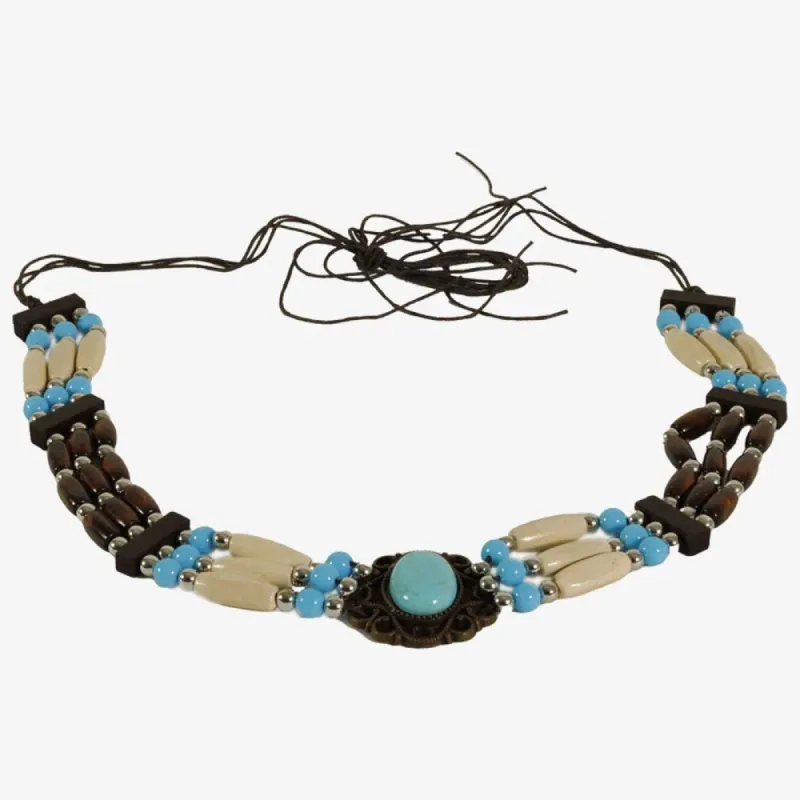 Samara | Waxed Cord Hat Band with Wooden and Turquoise Beads made by American Hat Makers