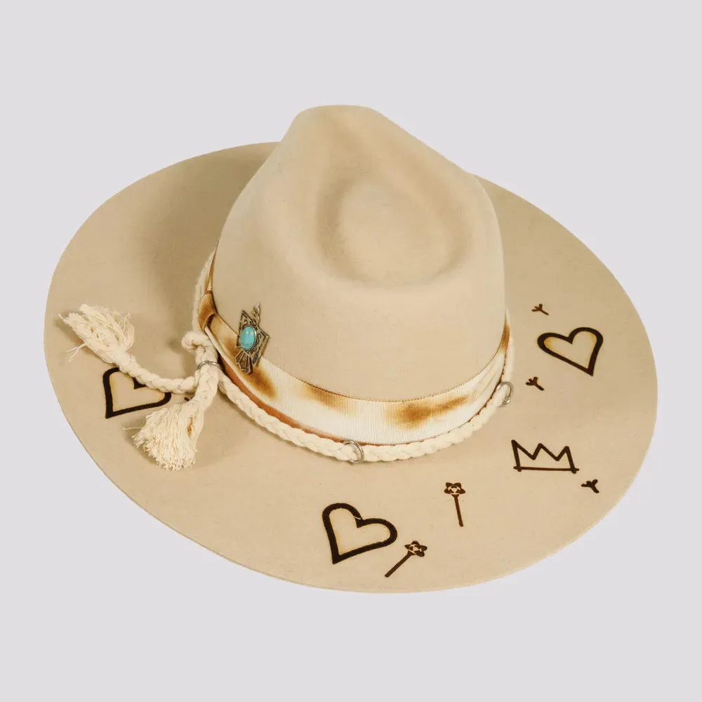 Kai | Womens Wool Felt Outback Fedora Hat with Heart Designs sold by American Hat Makers product image thumbnail 4