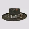 Lenny | Womens Distressed Wool Felt Teardrop Wide Brim Fedora Hat sold by American Hat Makers
