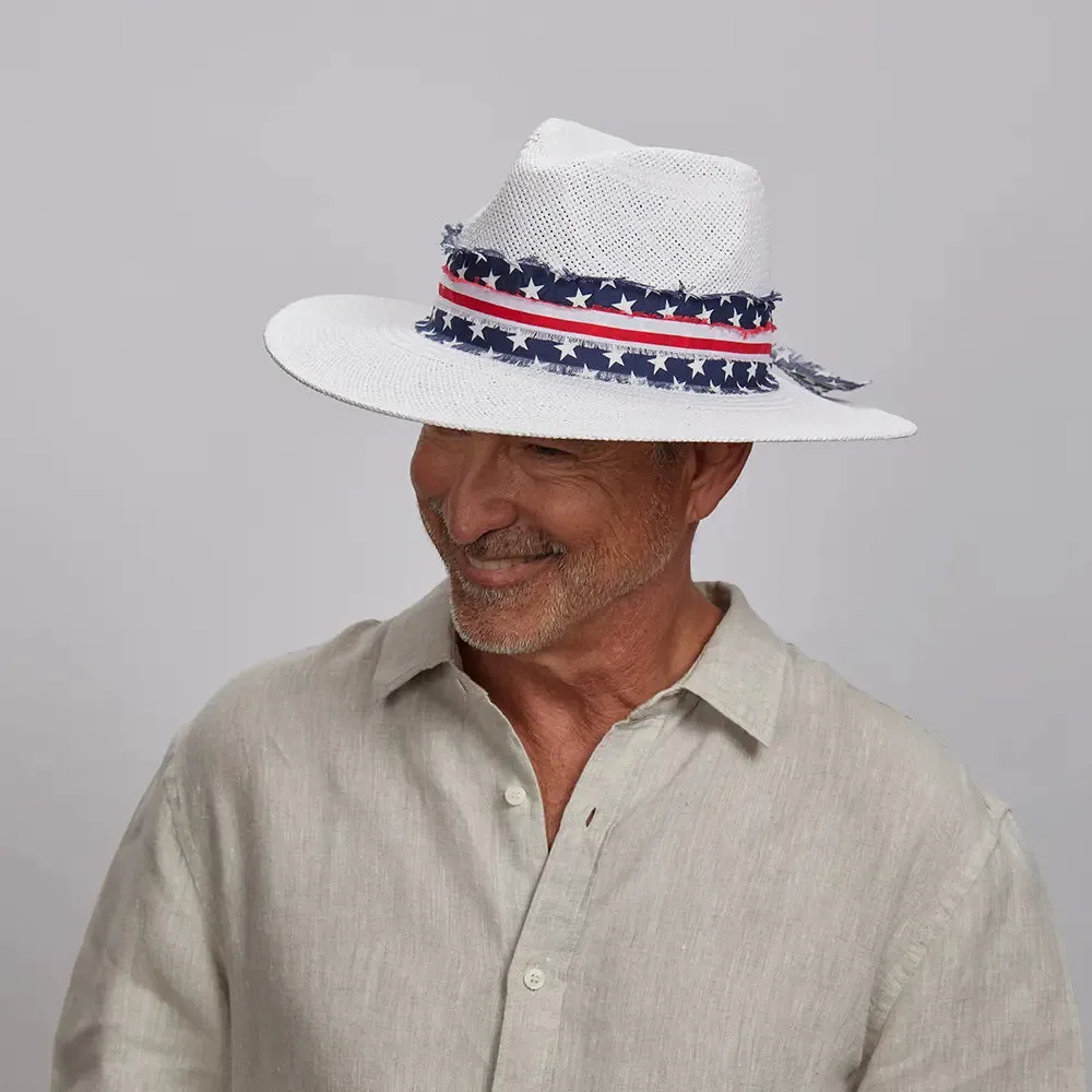 Knox | Mens White Straw Sun Hat with Flag Hat Band sold by American Hat Makers product image thumbnail 4