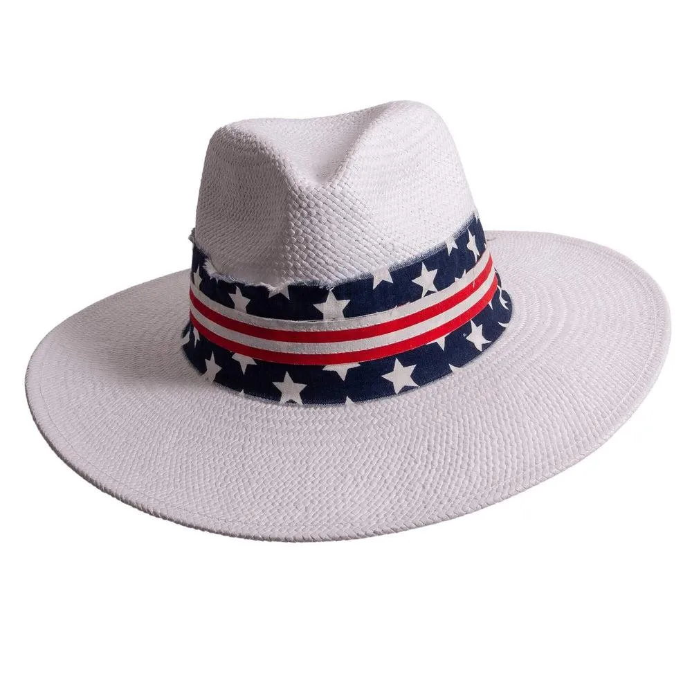 Knox | Mens White Straw Sun Hat with Flag Hat Band sold by American Hat Makers product image thumbnail 3