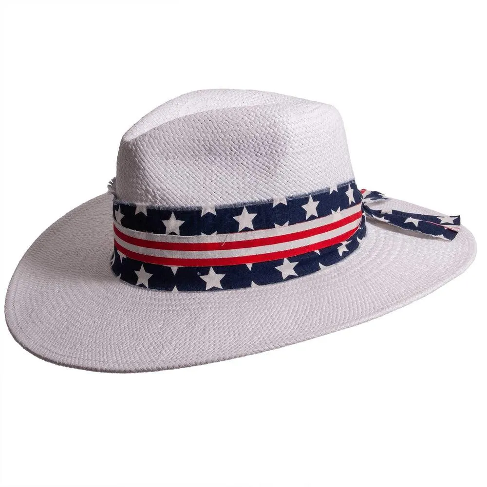 Knox | Mens White Straw Sun Hat with Flag Hat Band sold by American Hat Makers product image thumbnail 5