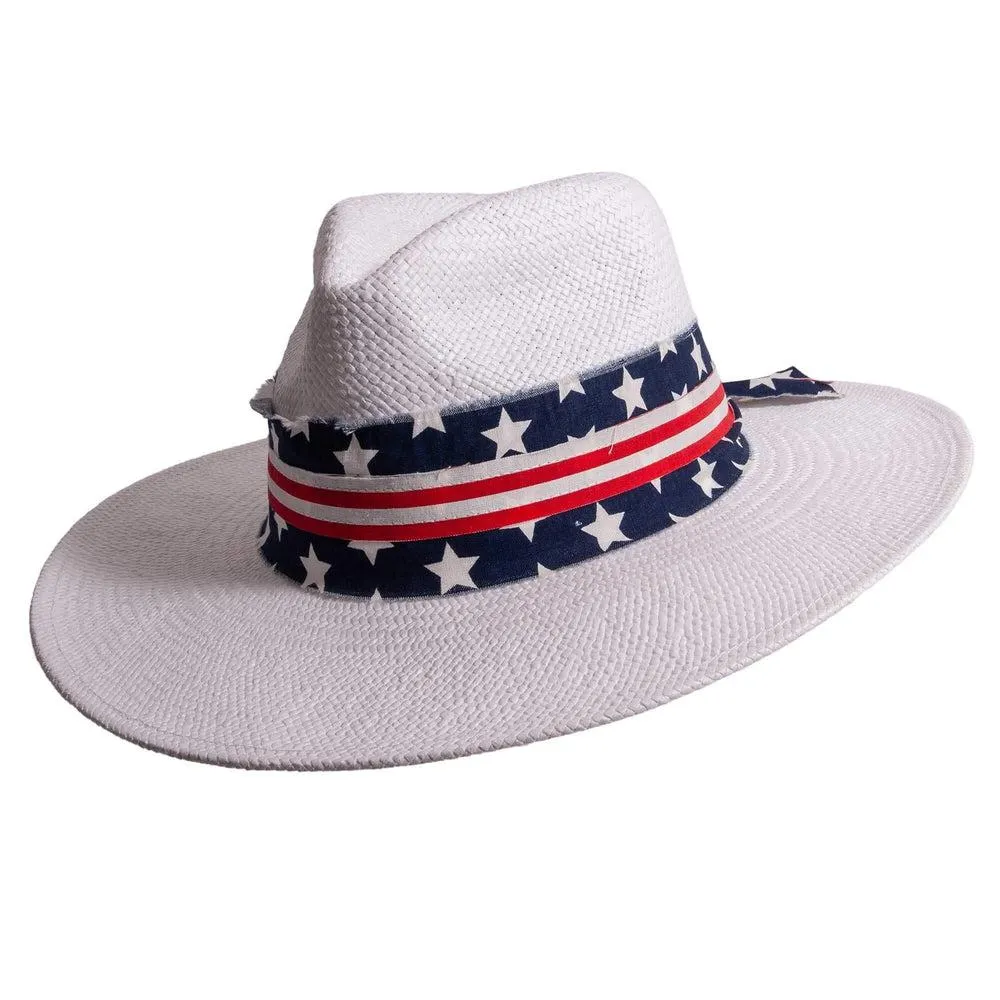 Knox | Mens White Straw Sun Hat with Flag Hat Band sold by American Hat Makers product image thumbnail 2