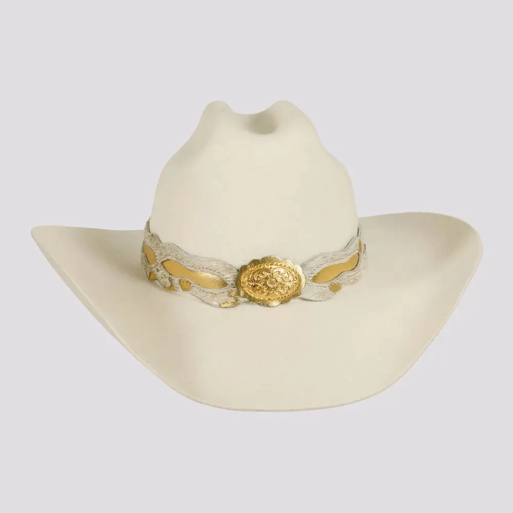 Lizzie | Womens White Felt Cattleman Cowgirl Hat with Gold Concho Hat Band sold by American Hat Makers product image thumbnail 2