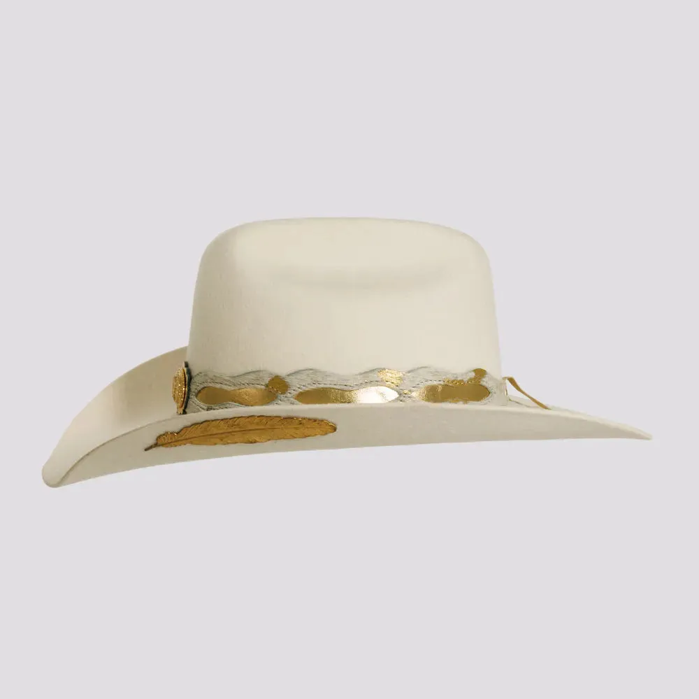 Lizzie | Womens White Felt Cattleman Cowgirl Hat with Gold Concho Hat Band sold by American Hat Makers product image thumbnail 3