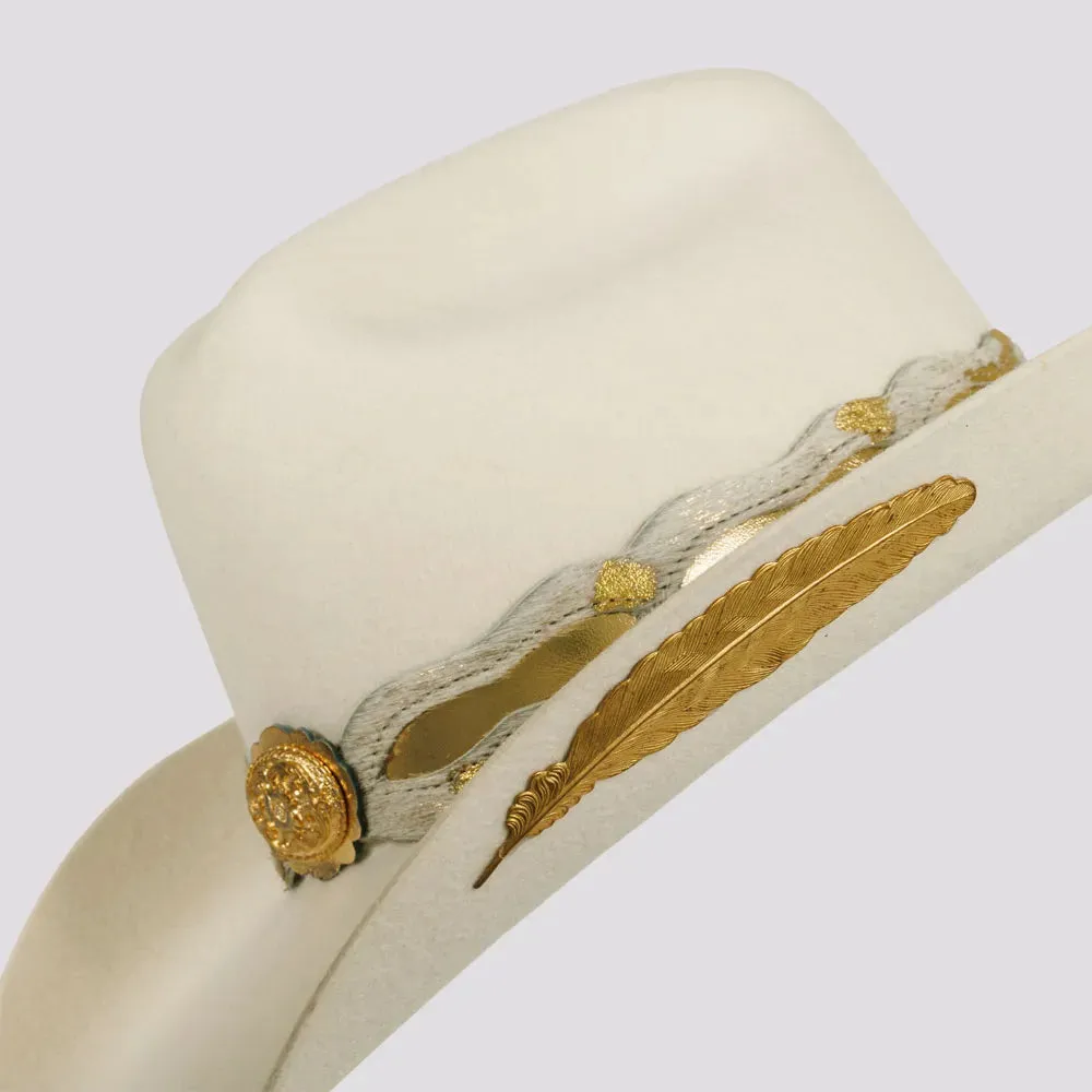 Lizzie | Womens White Felt Cattleman Cowgirl Hat with Gold Concho Hat Band sold by American Hat Makers product image thumbnail 4