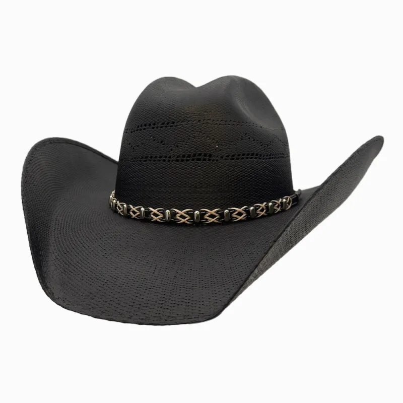 Silas | Mens Black Bangora Straw Cattleman Crown Cowboy Hat made by American Hat Makers