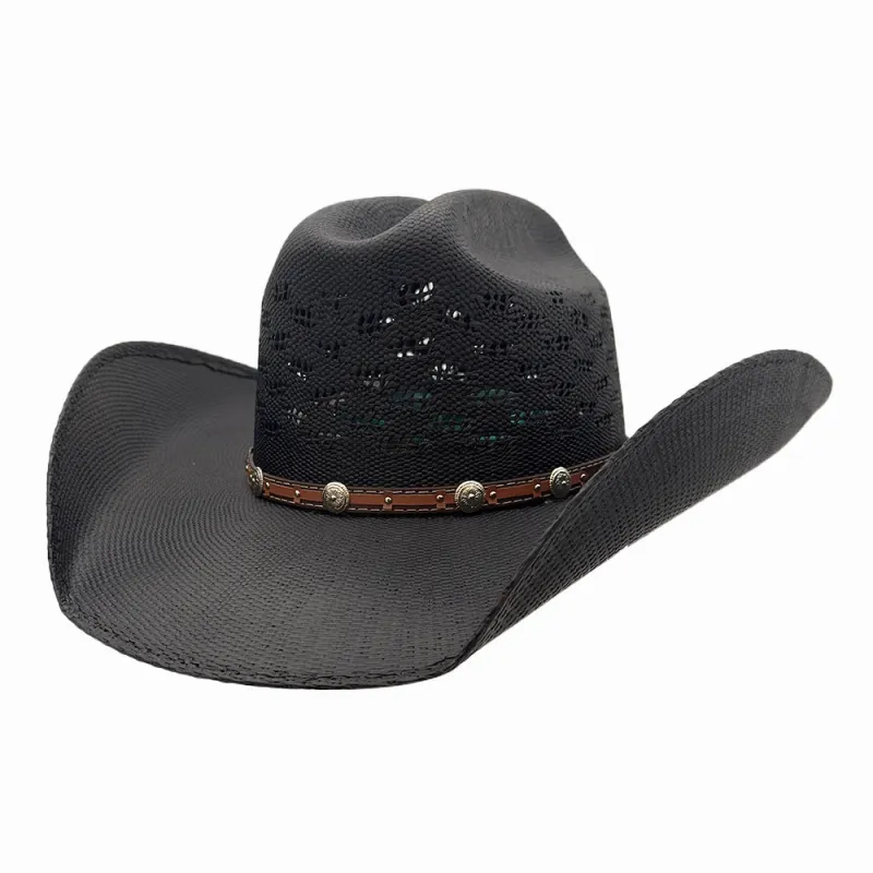Coyote | Womens Black Bangora Straw Cattleman Crown Cowgirl Hat made by American Hat Makers