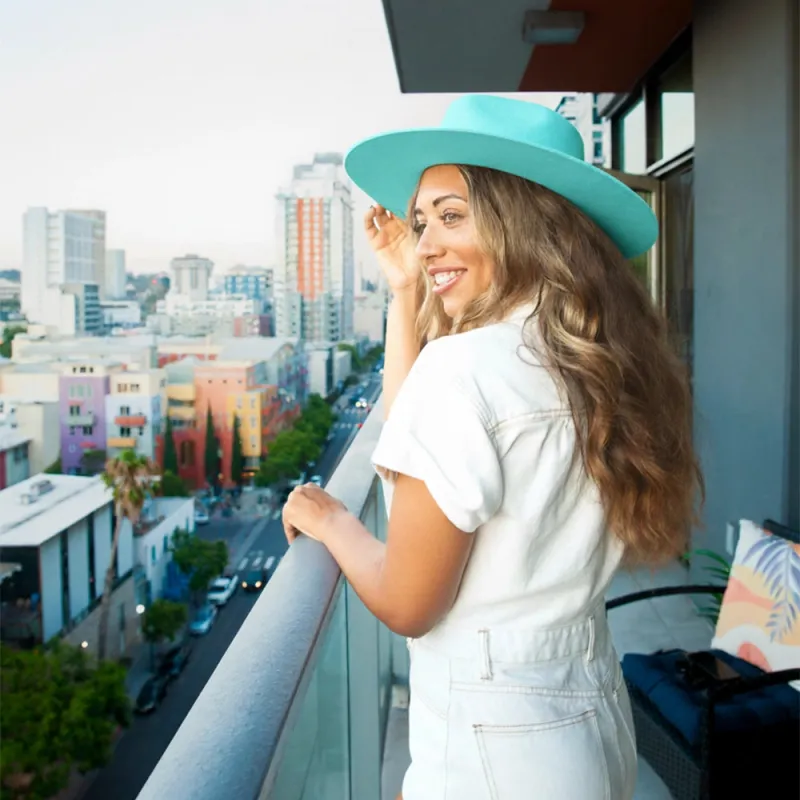 Rancher | Womens Turquoise Wide Brim Felt Fedora Hat made by American Hat Makers