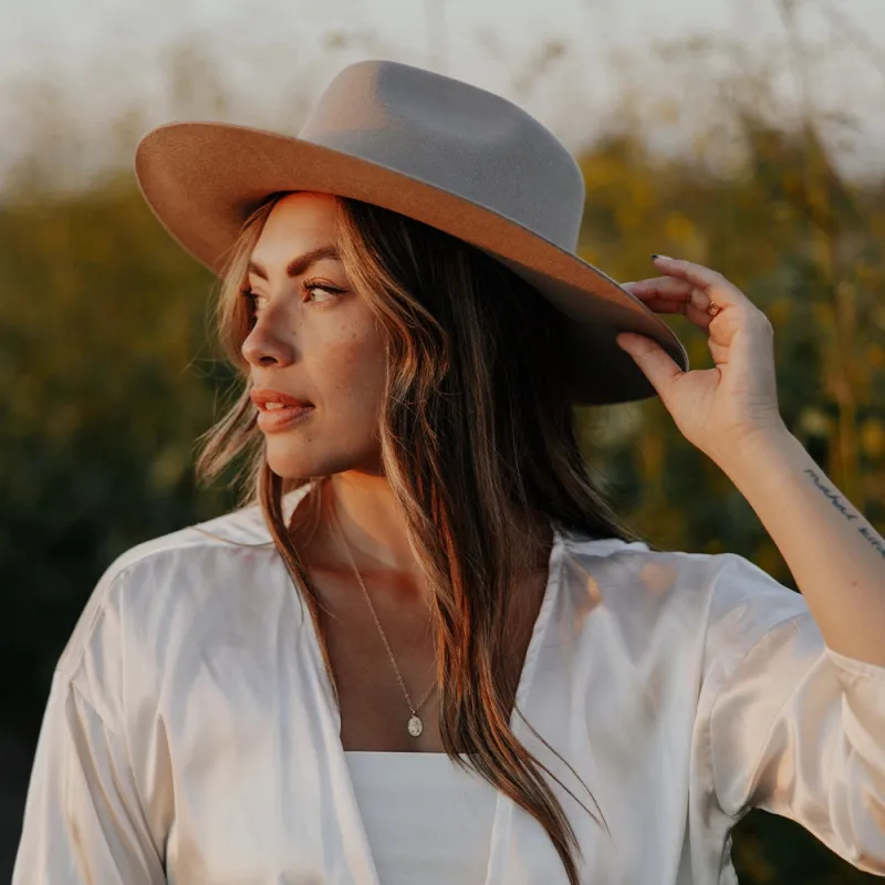 Rancher | Womens Sand Wide Brim Felt Fedora Hat made by American Hat Makers