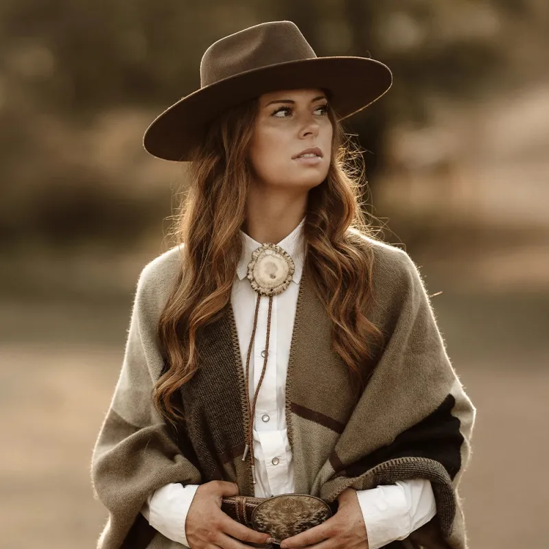 Rancher | Womens Brown Wide Brim Felt Fedora Hat made by American Hat Makers