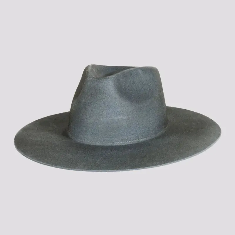 Rancher | Womens Dirty Blue Wide Brim Felt Fedora Hat made by American Hat Makers