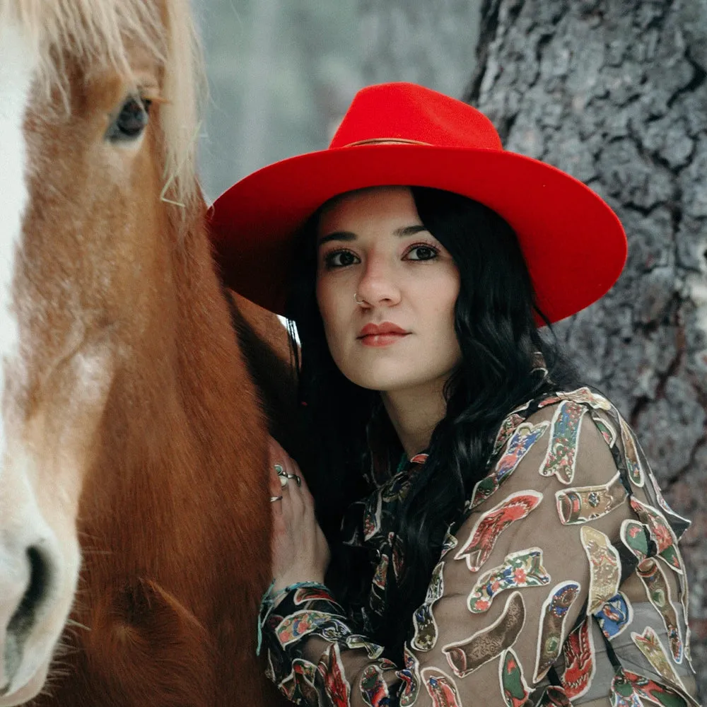 Rancher | Womens Red Wide Brim Felt Fedora Hat sold by American Hat Makers product image thumbnail 3