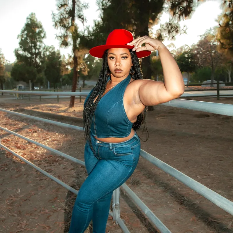 Rancher | Womens Red Wide Brim Felt Fedora Hat made by American Hat Makers