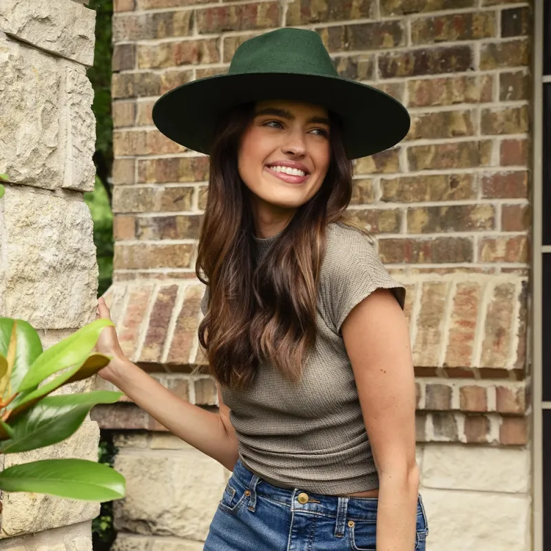 Rancher | Womens Olive Wide Brim Felt Fedora Hat made by American Hat Makers