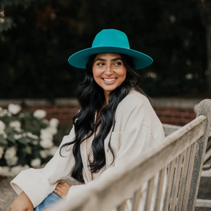 Rancher | Womens Teal Wide Brim Felt Fedora Hat made by American Hat Makers