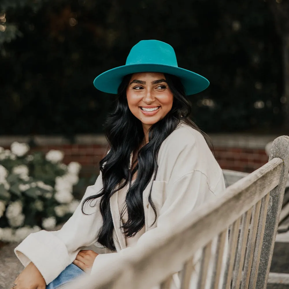 Rancher | Womens Teal Wide Brim Felt Fedora Hat sold by American Hat Makers