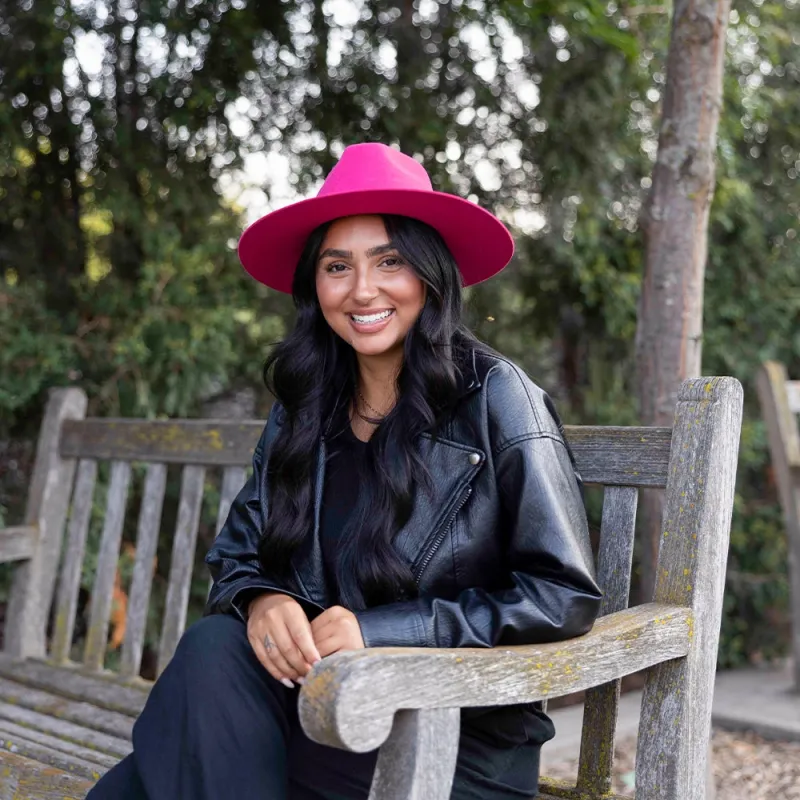 Rancher | Womens Pink Wide Brim Felt Fedora Hat made by American Hat Makers