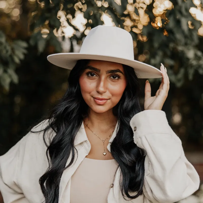 Rancher | Womens White Wide Brim Felt Fedora Hat made by American Hat Makers