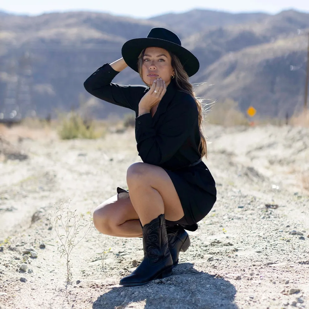 Rancher | Womens Black Wide Brim Felt Fedora Hat sold by American Hat Makers