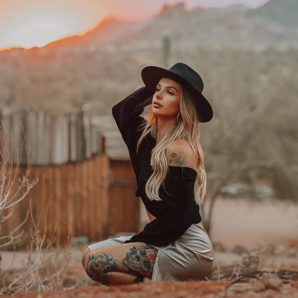 Rancher | Womens Black Wide Brim Felt Fedora Hat sold by American Hat Makers product image thumbnail 3