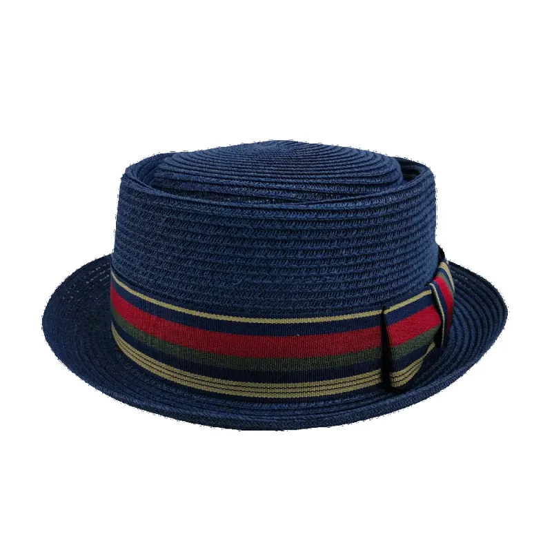 Detroit | Mens Navy Fedora Straw Pork Pie Hat made by American Hat Makers