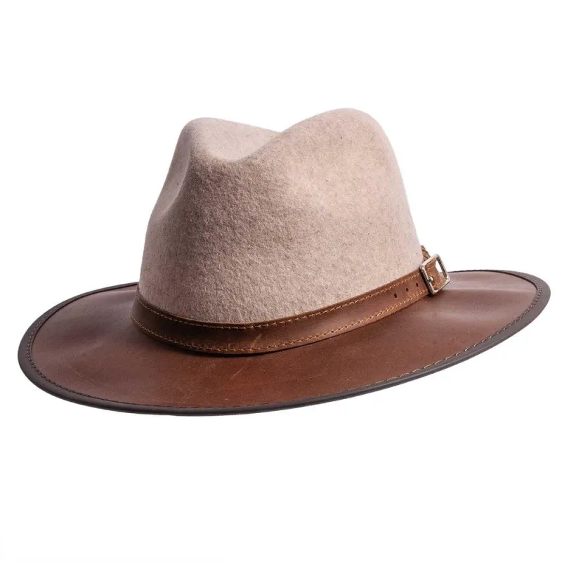 Summit | Mens Oatmeal Felt Leather Fedora Hat made by American Hat Makers