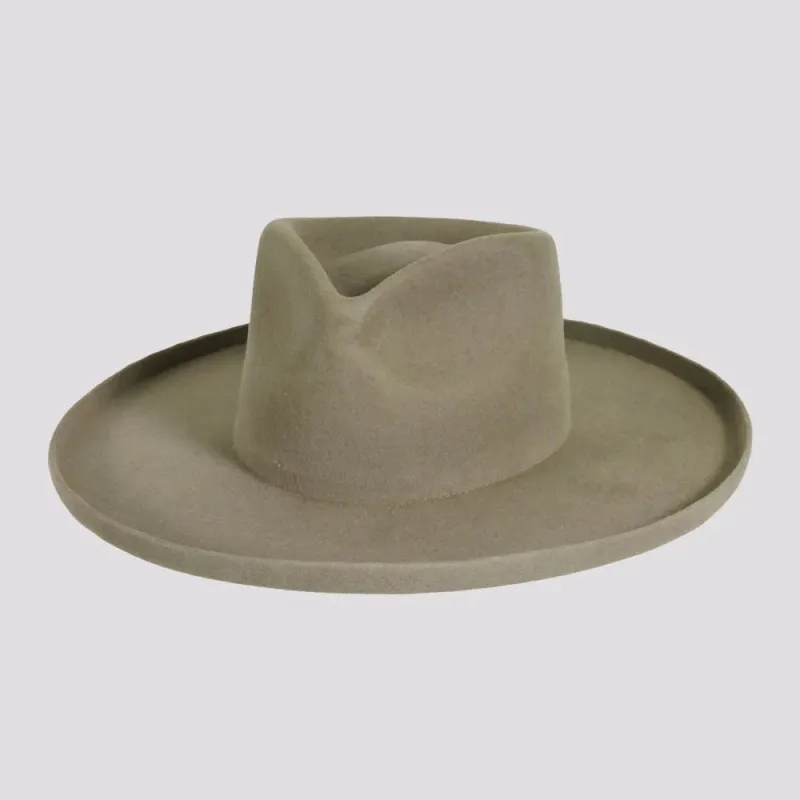 Rustler | Mens Gray Wool Felt Teardrop Fedora Hat with Curled Brim made by American Hat Makers