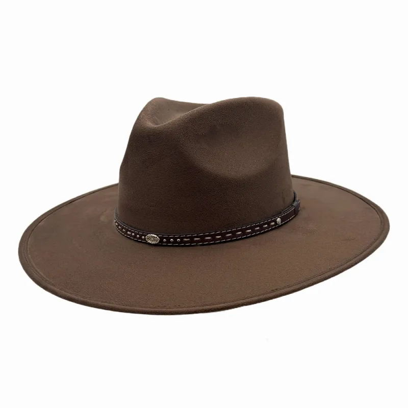 Granger | Mens Brown Faux Suede Rancher Fedora Hat made by American Hat Makers