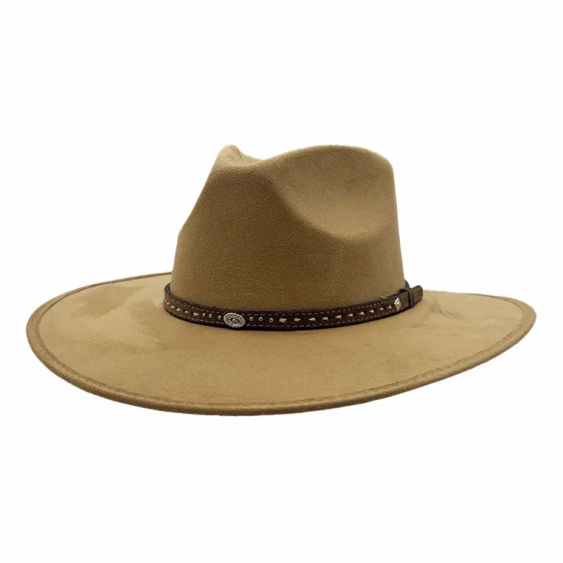 Granger | Mens Camel Faux Suede Rancher Fedora Hat made by American Hat Makers