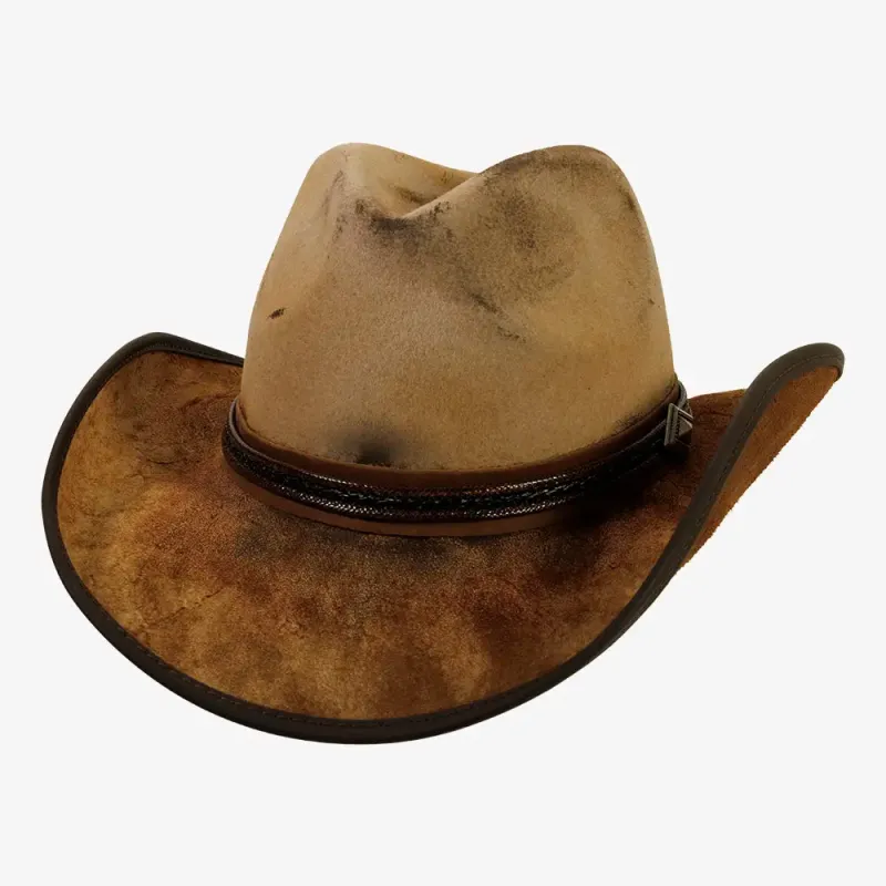 Reckless | Mens Oatmeal Genuine Leather and Wool Felt Western Cowboy Hat made by American Hat Makers