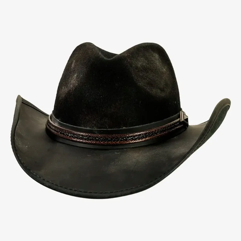 Reckless | Mens Black Genuine Leather and Wool Felt Western Cowboy Hat made by American Hat Makers