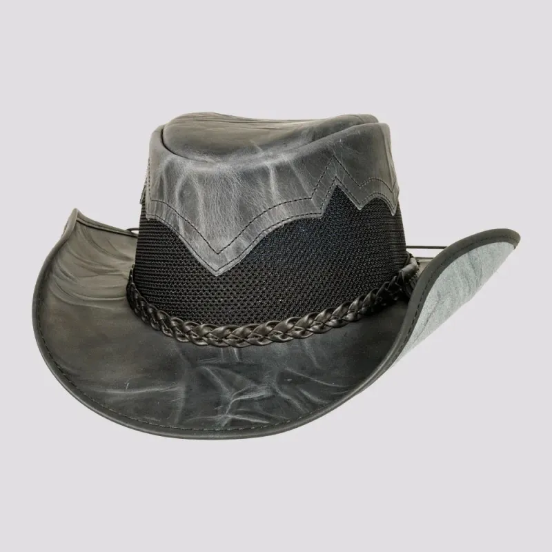 Stampede | Mens Onyx Crunch Cowhide Leather Cowboy Hat with Mesh Sides made by American Hat Makers