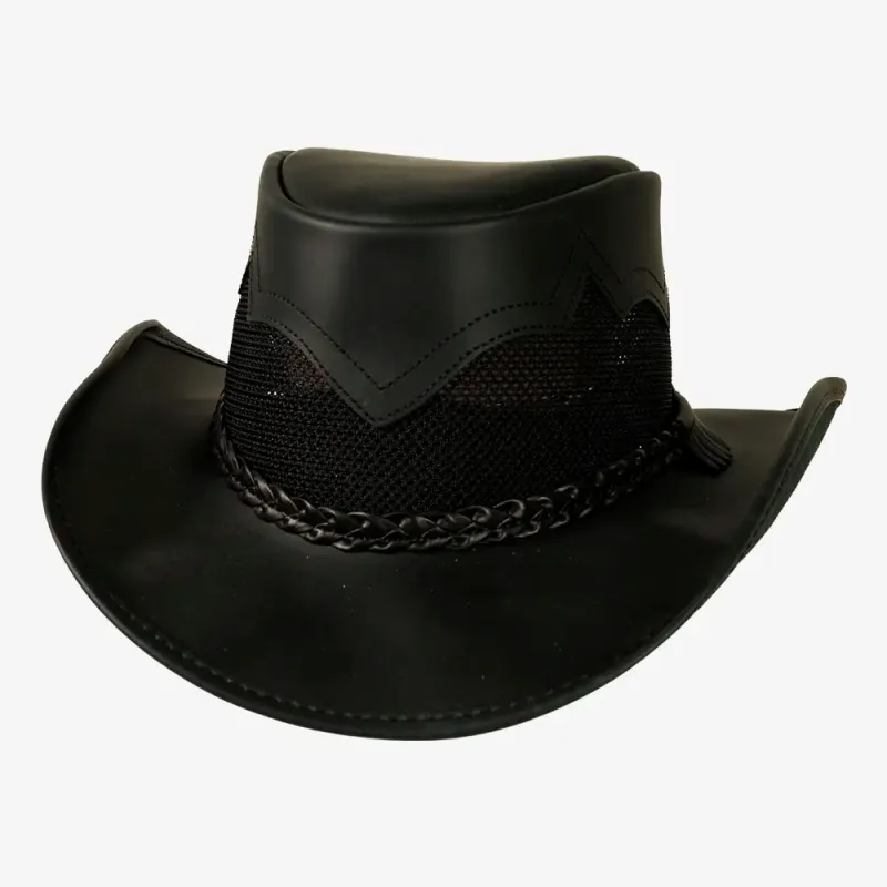 Stampede | Mens Blackstone Cowhide Leather Cowboy Hat with Mesh Sides made by American Hat Makers
