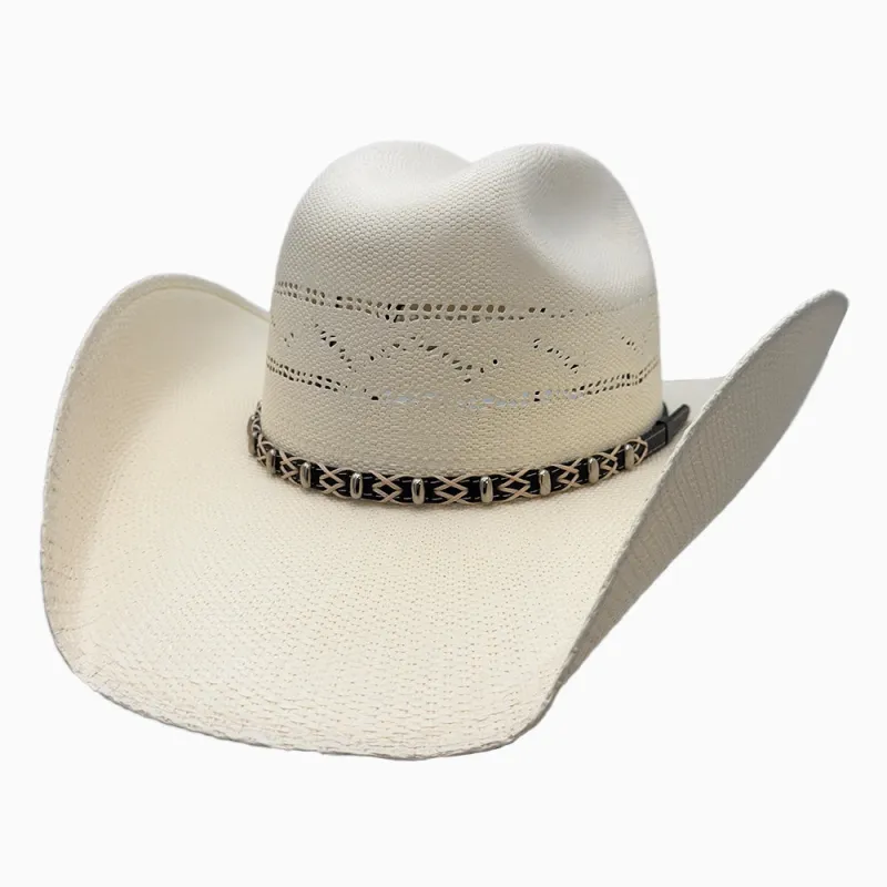 Silas | Womens Cream Bangora Straw Cattleman Crown Cowgirl Hat made by American Hat Makers