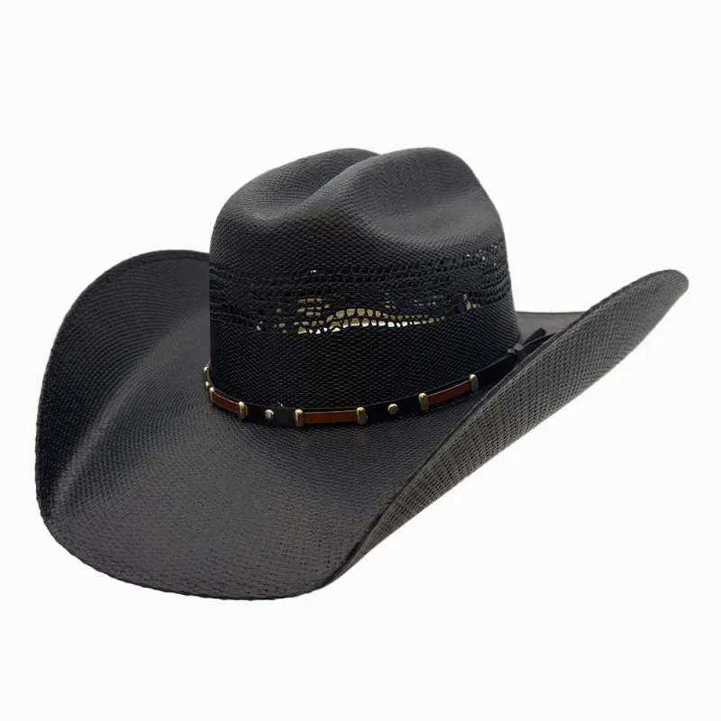 Montana | Mens Black Straw Cowboy Hat with Western Hat Band made by American Hat Makers