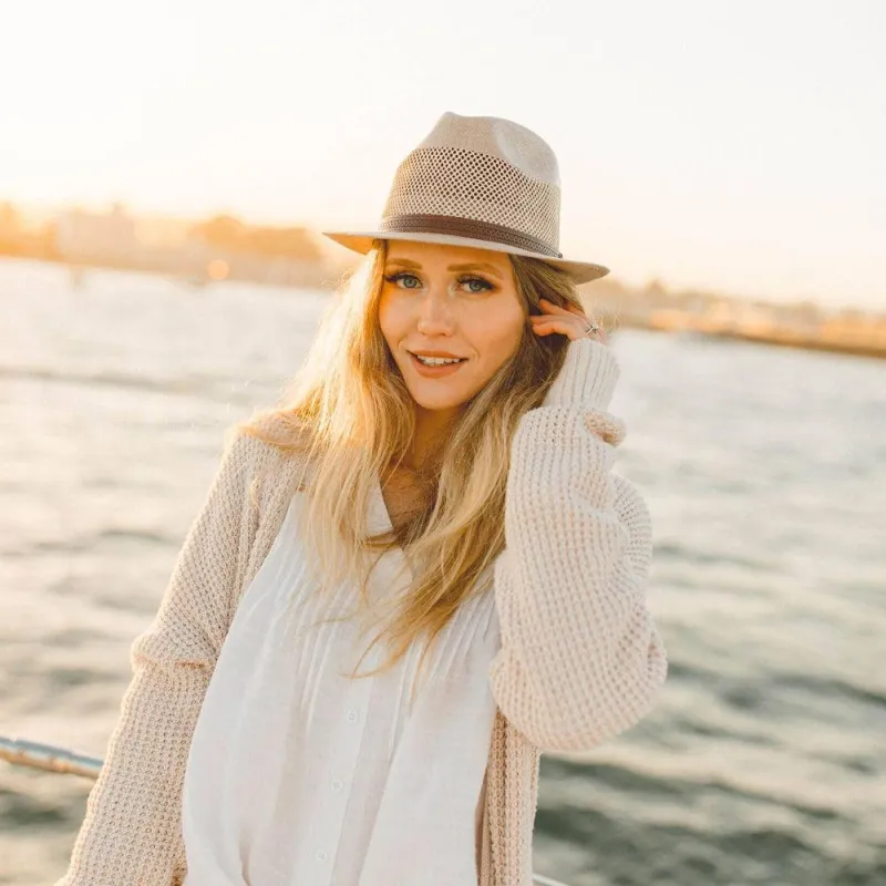 Tuscany | Womens Tan Fedora Firm Straw Trilby Hat made by American Hat Makers
