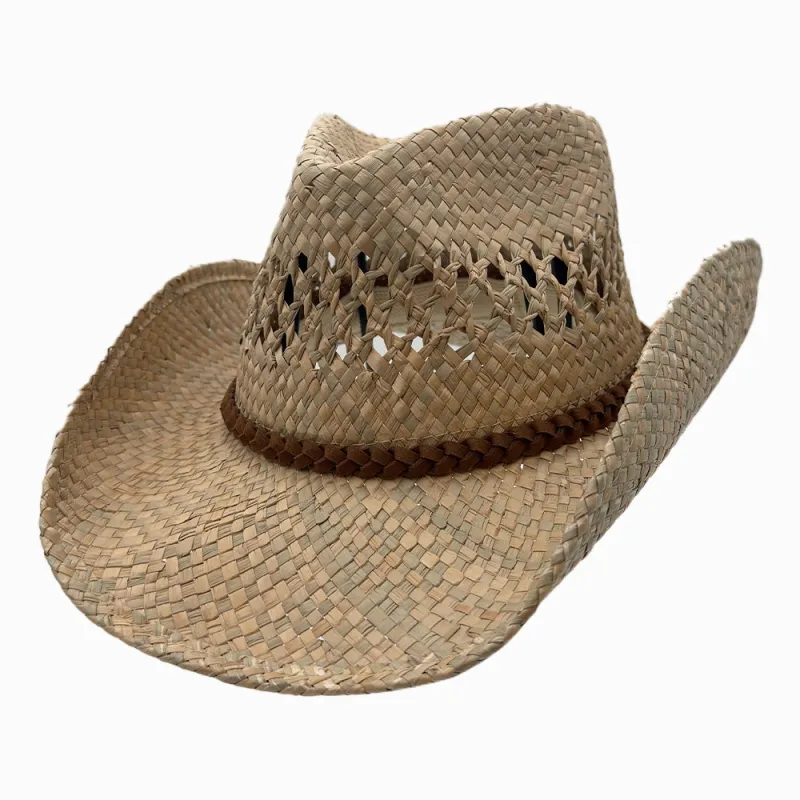 Coastal | Mens Seagrass Western Curl Pinch Front Straw Cowboy Hat made by American Hat Makers