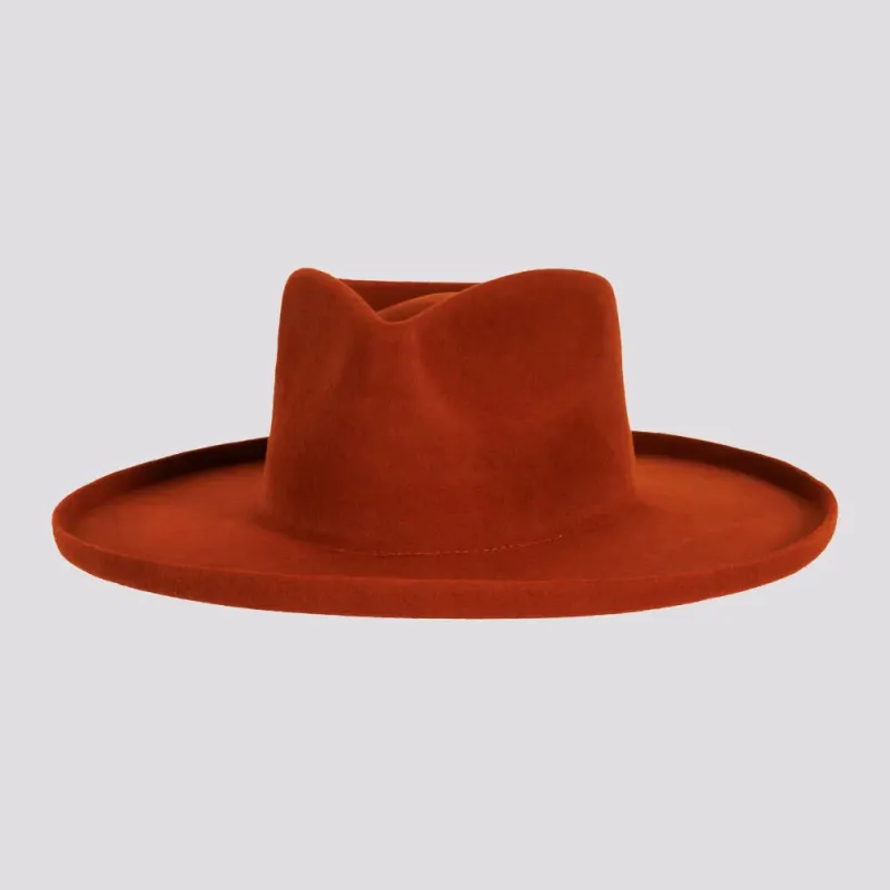 Rustler | Mens Rust Wool Felt Teardrop Fedora Hat with Curled Brim made by American Hat Makers