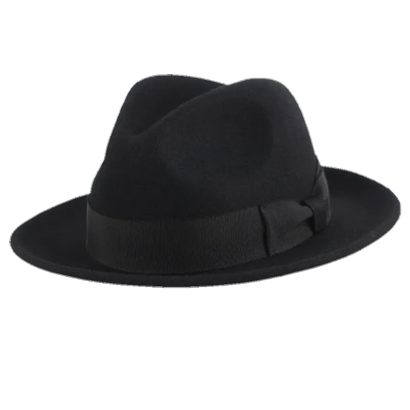 Pablo | Mens Black Wool Felt Pinch Front Fedora Hat made by American Hat Makers
