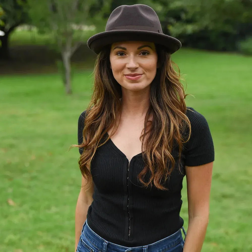 Pablo | Womens Brown Wool Felt Pinch Front Fedora Hat sold by American Hat Makers product image thumbnail 4